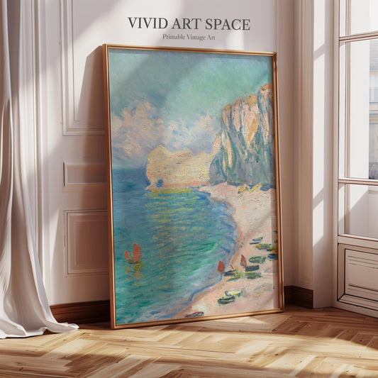 Étretat: The Beach and the Falaise d’Amont (1885) by Claude Monet