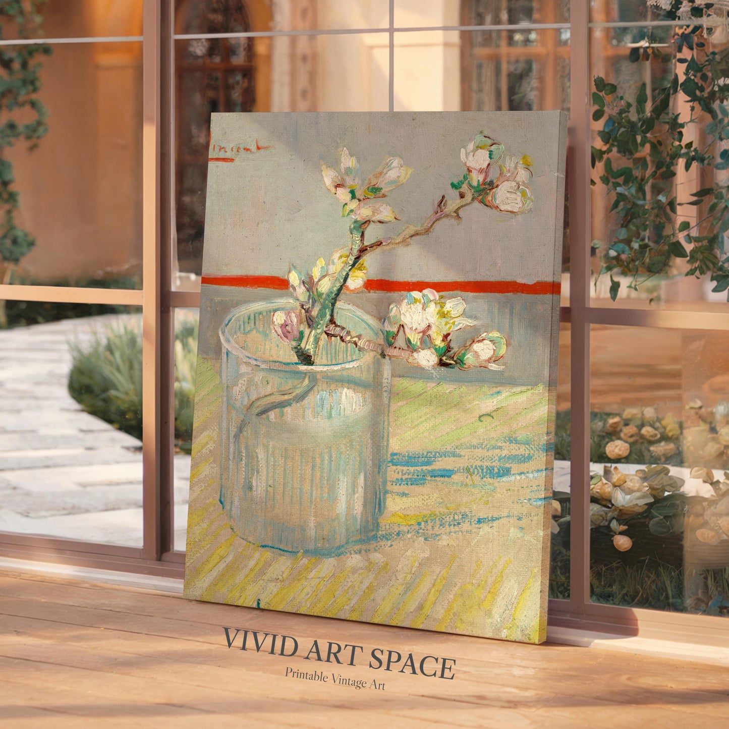 Sprig of Flowering Almond in a Glass (1888) by Vincent van Gogh